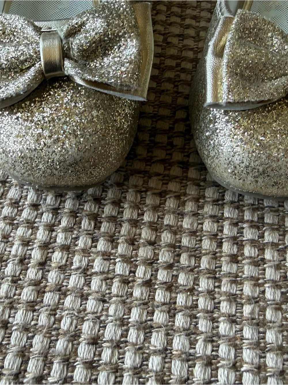 Stelle Girls Gold Glitter Mary Jane Dress Shoes Bow Flats Size 13